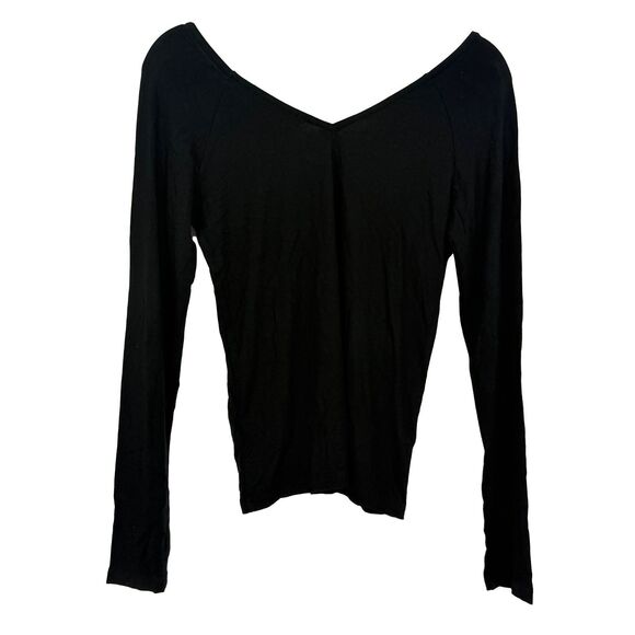 MADEWELL Jersey V-Neck Long-Sleeve Top L Jet Black Slim Fit NWT B47 - Picture 3 of 6